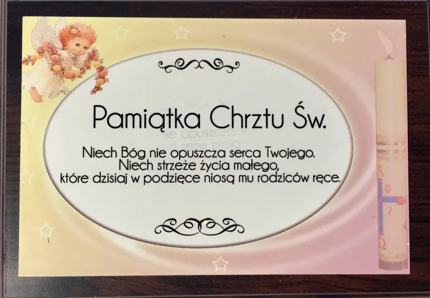 Dyplom na drewnie - Pamiątka Chrztu Św.