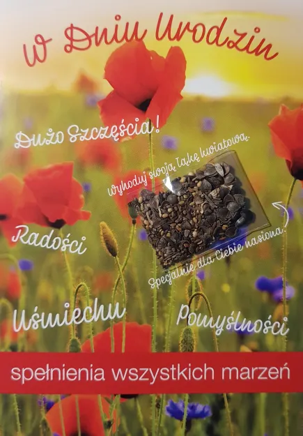 Karnet z nasionami - W dniu urodzin. Dużo szczęścia! Radości! Uśmiechu!
