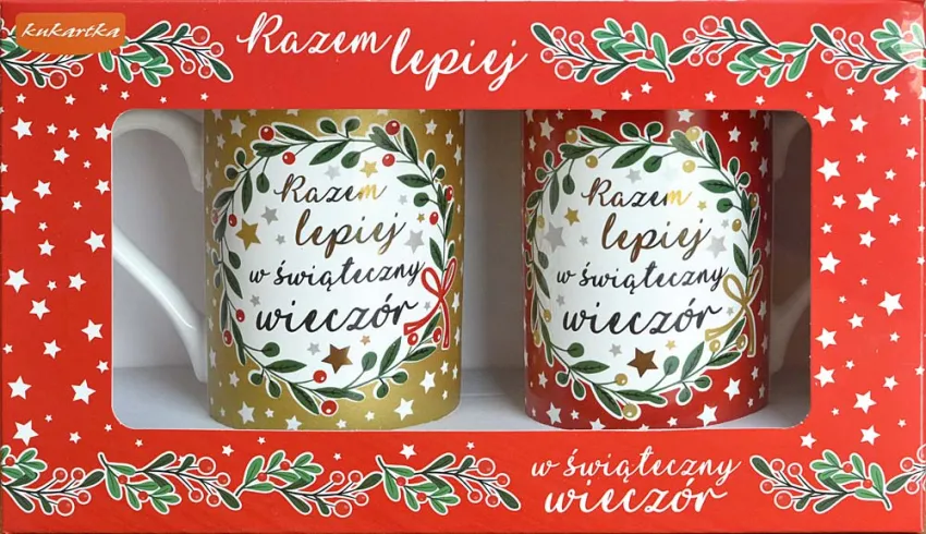 Kubki Para - Razem lepiej w Świąteczny wieczór (złoty + czerwony)
