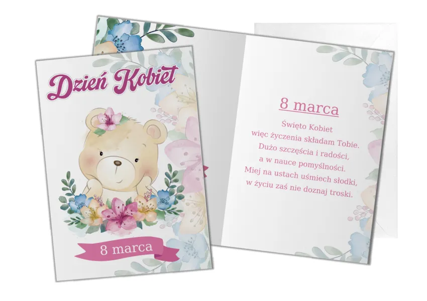 Karnet B6 - 8 Marca Dzień Kobiet (miś)