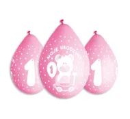Balon premium "Moje 1 urodziny" - różowe 5szt - wiszące