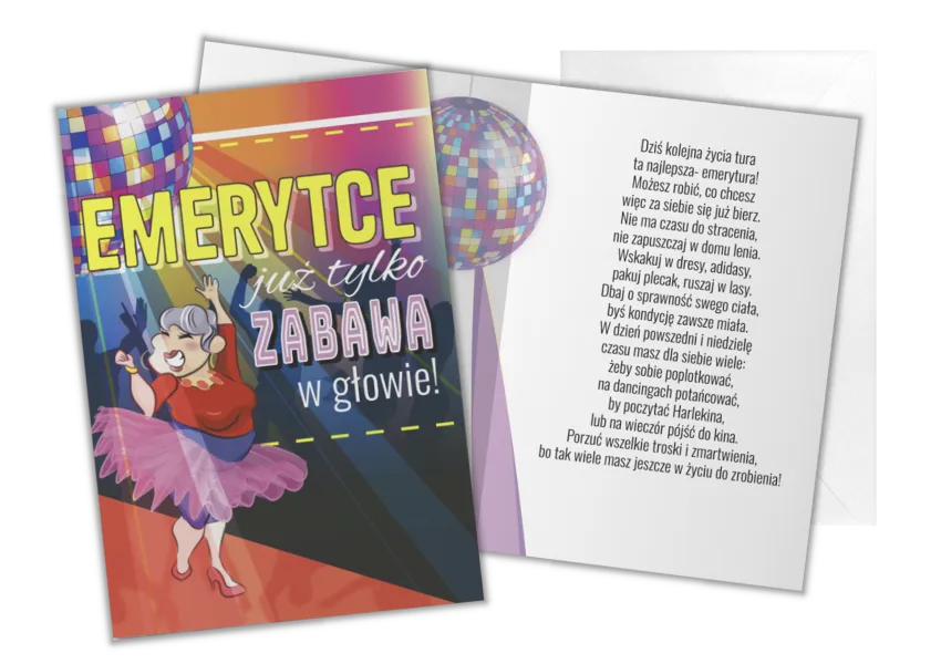 Kartka C5 - Emerytce już tylko zabawa w głowie