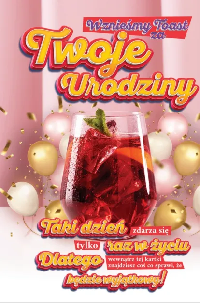 Karnet + naklejka na butelkę - Wznieśmy toast za Twoje urodziny