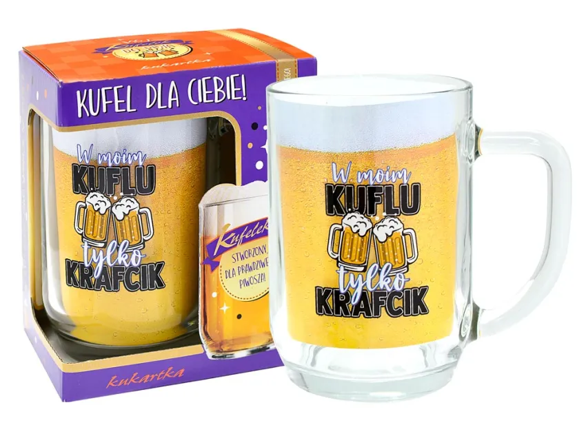 Kufel szklany Kukartka - W moim kuflu tylko krafcik