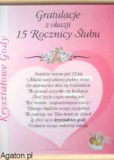 Dyplom - 15 rocznicy ślubu - kryształowe gody