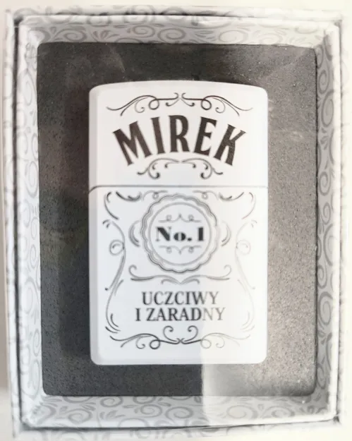 Zapalniczka z imieniem - Mirek No.1 uczciwy i zaradny (biała)