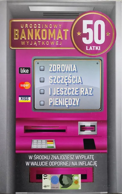 Karnet (rózowy) - Urodziny bankomat 50 latki