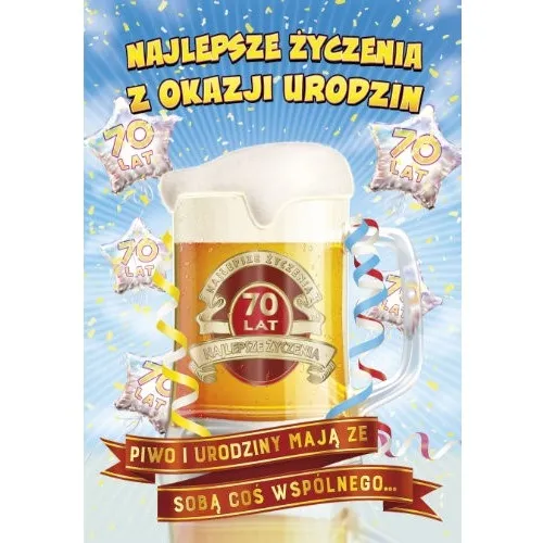 Karnet - 70 lat - Najlepsze życzenia z okazji urodzin.