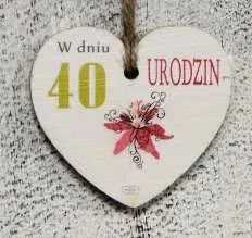 Tabliczka Vintage, serce małe - W dniu 40 urodzin