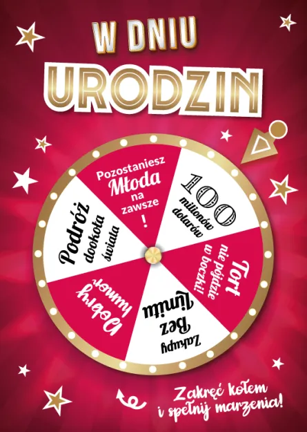Karnet 3D z kołem fortuny C - W dniu urodzin zakręć kołem i spełnij marzenia