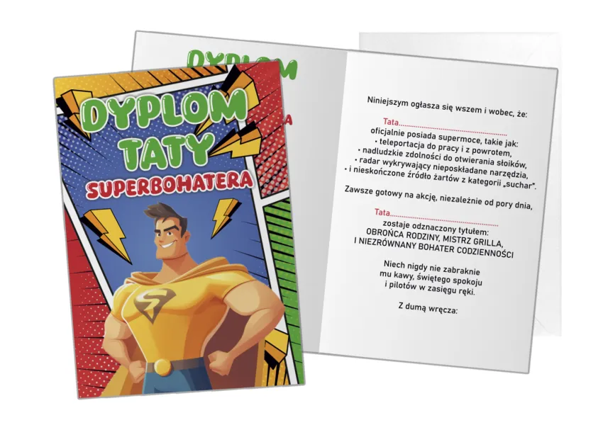 Kartka C5 - Dyplom Taty superbohatera