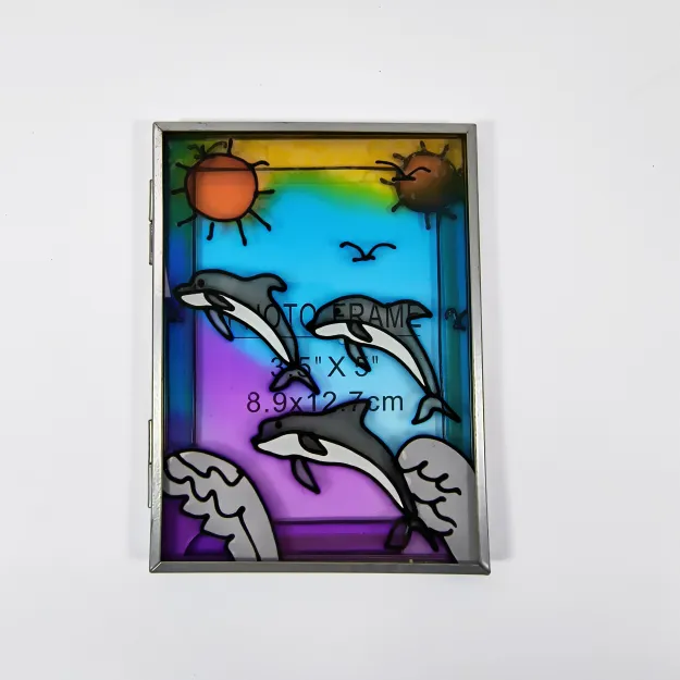 Witraże  - Delfiny w śłońcu + ramka na zdjęcie 9 x 13 cm