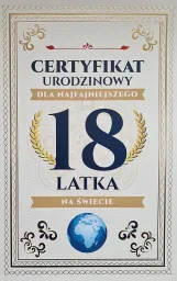 Karnet - Certyfikat urodzinowy 18 latka