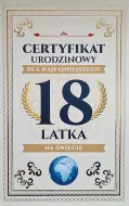 Karnet - Certyfikat urodzinowy 18 latka