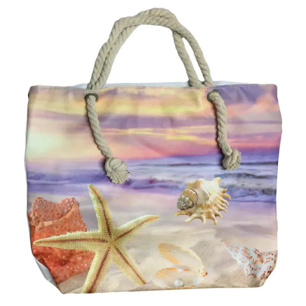 Torba plażowa pvc - Muszle, zachód słońca (fioletowa)