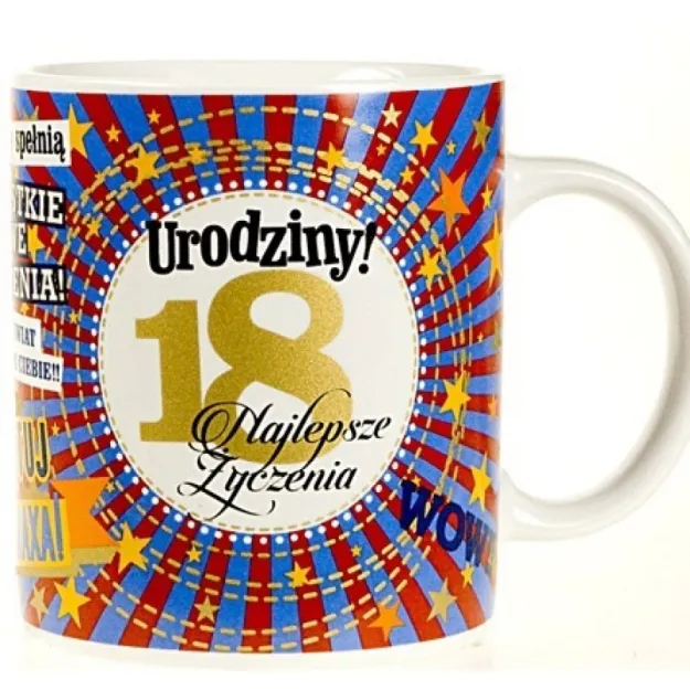 Kubek premium - 18 urodziny. Najlepsze życzenia!