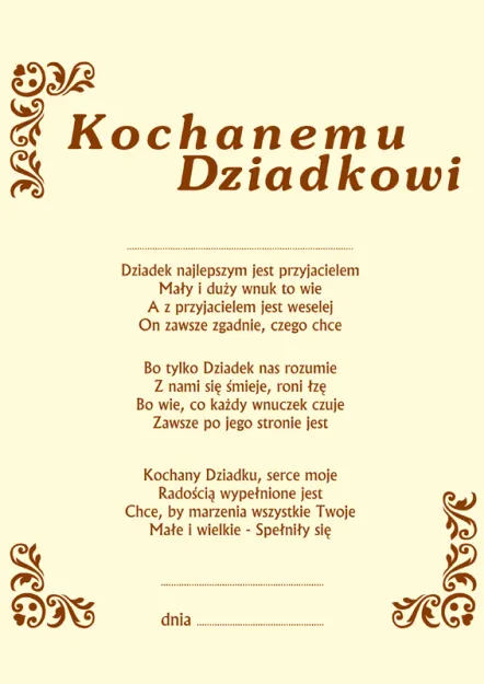 Dyplom -  Kochanemu Dziadkowi