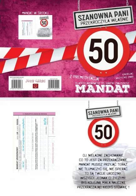 Karnet C5 - 50 lat. Szanowna Pani przekroczyła właśnie. + mandat