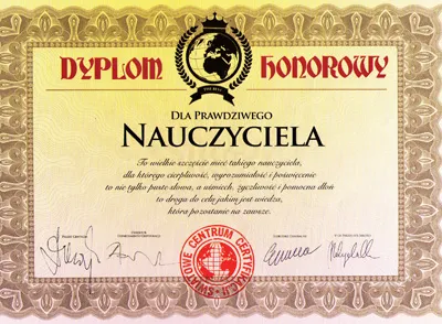 Dyplom honorowy Kukartka - Dla prawdziwego Nauczyciela