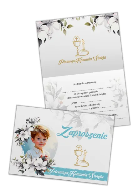 Zaproszenia 5 szt - Pierwsza Komunia Święta (chłopiec)