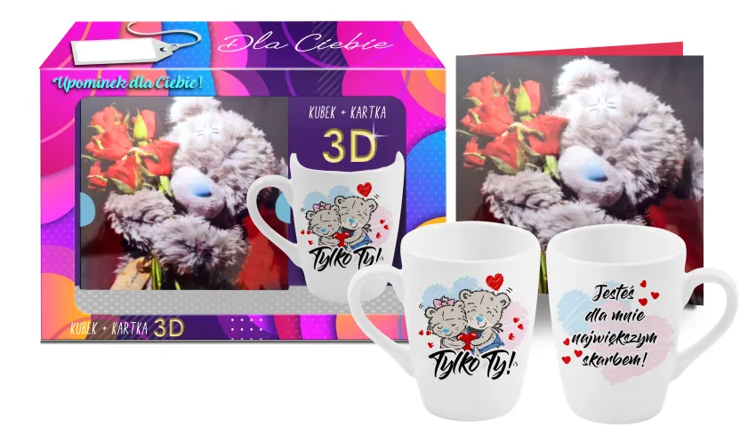 Kubek misie + kartka 3D czerwona - Tylko Ty