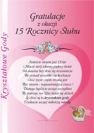 Dyplom - 15 Kryształowe Gody - Gratulacje z okazji 15 Rocznicy Ślubu