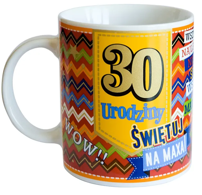 Kubek premium - 30 urodziny (jasny) wszystkiego najlepszego!