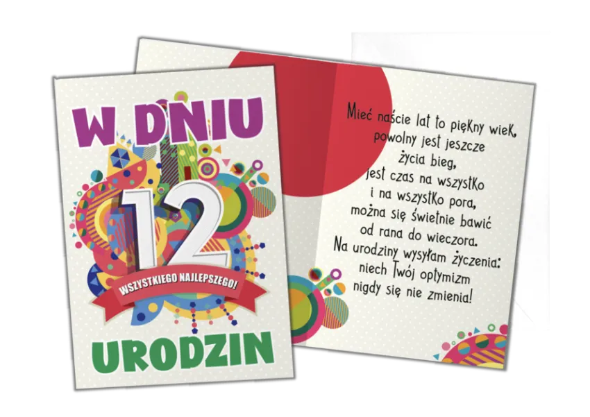 Karnet B6 - W dniu 12 Urodzin Wszystkiego Najlepszego
