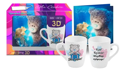 Kubek misie + kartka 3D niebieska - Dla Ciebie!
