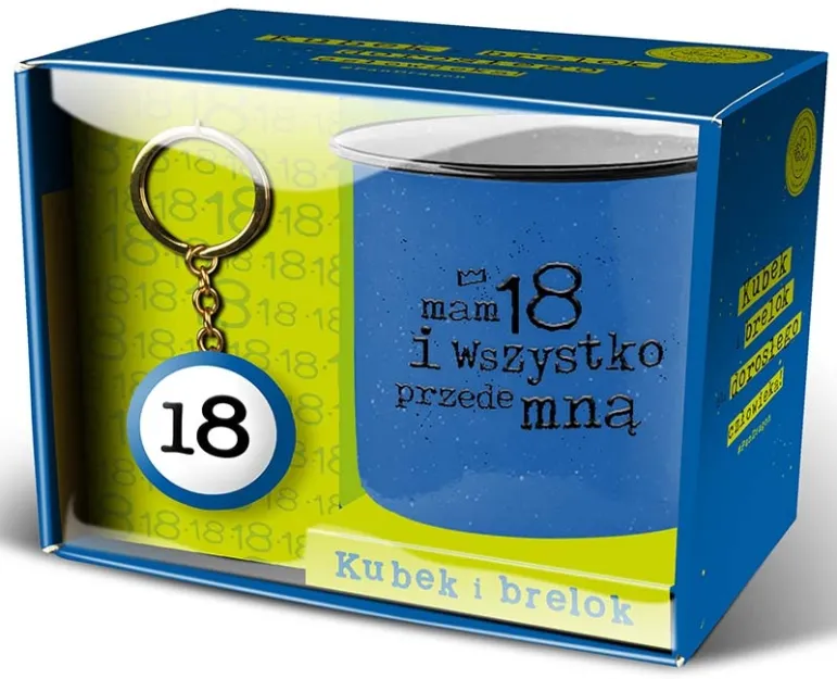 Zestaw kubek + brelok happy - Mam 18 lat i wszystko przede mną