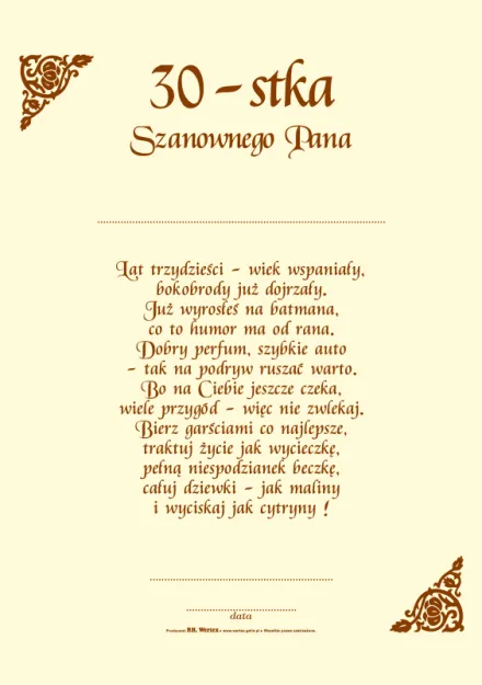 Dyplom - 30-tka Wielce Szanownego Pana ...   
