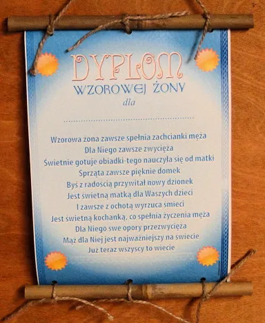 Dyplom z bambusem - Dyplom wzorowej żony dla ...