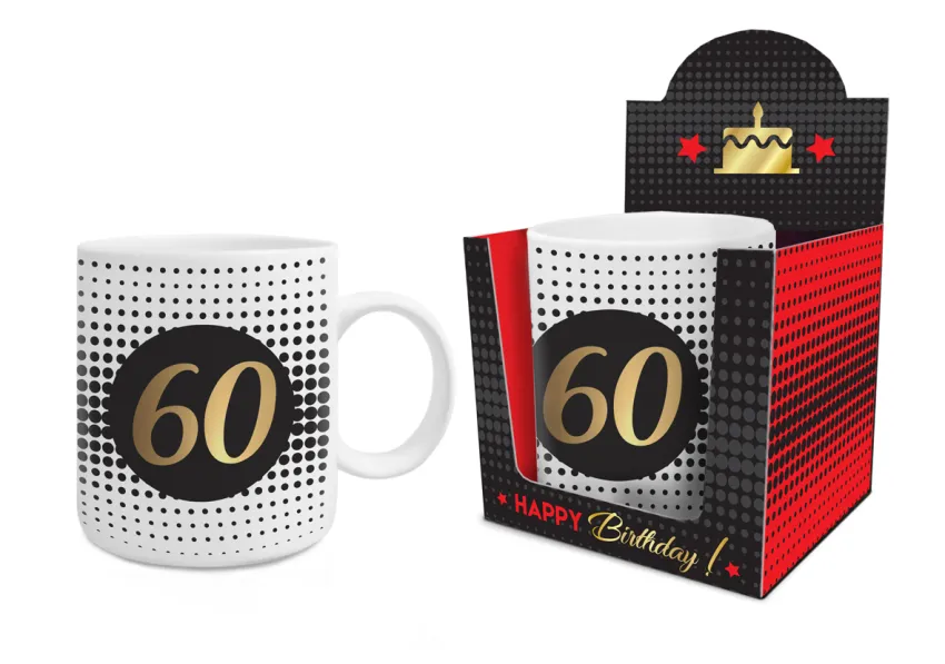 Kubek mega złocony, happy birthday - 60 (kropko)