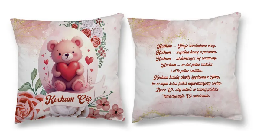 Poduszka obustronna śr. - Kocham Cię / Kocham - Twoje roześmiane oczy, .....