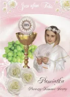 Karnet C5 - (różowa) Jezu ufam Tobie - Pamiątka Pierwszej Komunii Świętej