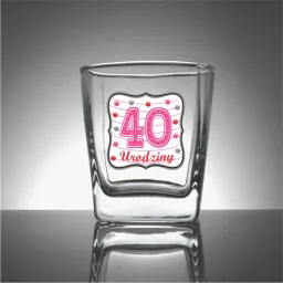 Szklanka whisky - 40 urodziny (herb, białe tło)