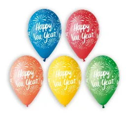 Balony Premium - Happy New Year, Szczęśliwego Nowego Roku, 5 kolorów, 12