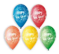 Balony Premium - Happy New Year, Szczęśliwego Nowego Roku, 5 kolorów, 12" -  6 szt.