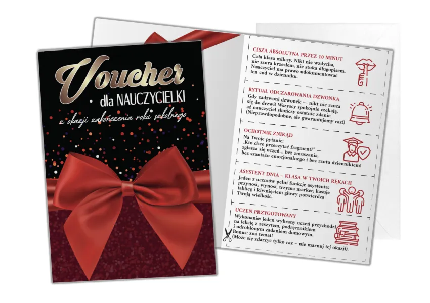 Kartka C5 - Voucher dla Nauczycielki z okazjii zakończenia roku szkolnego