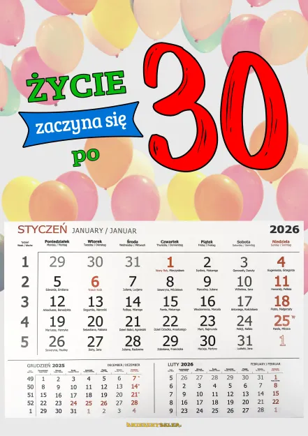 Kalendarz 2026 - Życie zaczyna się po 30