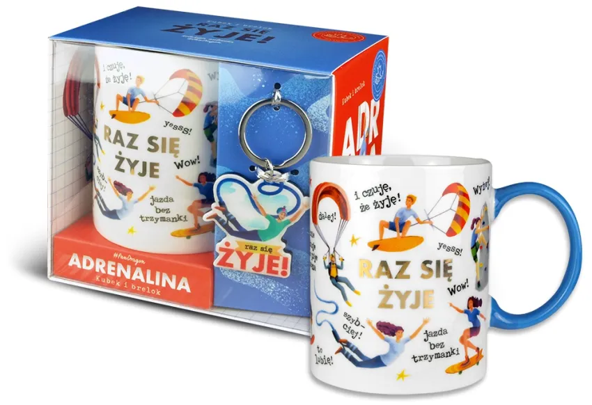 Kubek + brelok Porys - Adrenalina. Raz się żyje!