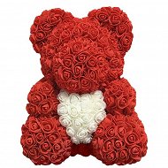 Miś z róż (25 cm) - Czerwony z białym