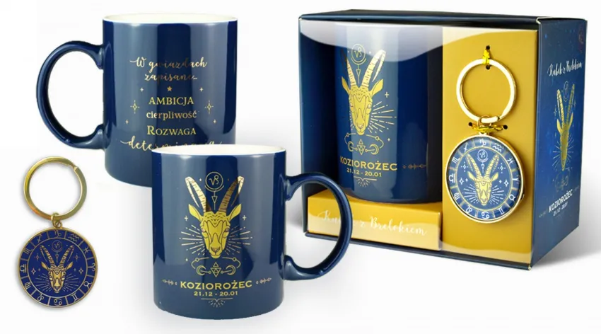 Kubek + brelok - Koziorożec. Znak zodiaku.