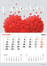 Kalendarz 2024 - Walentynkowy (serce na szarym tle)