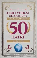 Karnet - Certyfikat urodzinowy 50 latki