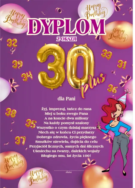 Dyplom - z okazji 30+ dla Pani