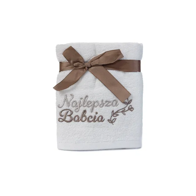 Ręcznik haftowany, biały - Najlepsza Babcia