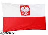 Flaga Polska -  20 x 28cm z godłem na patyczku