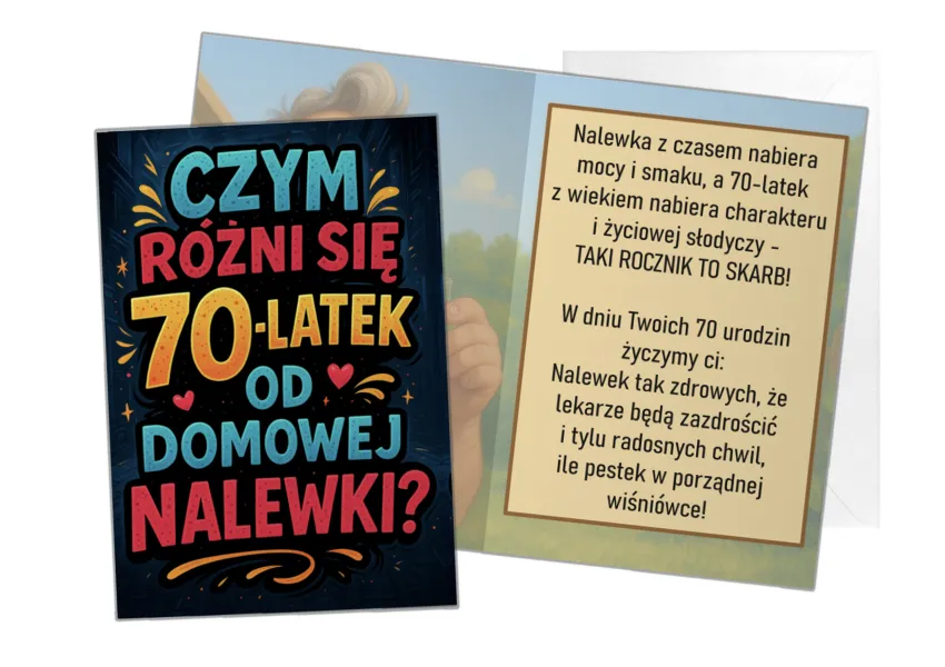 Kartka C5 - Czym różni się 70-latek od domowej nalewki?