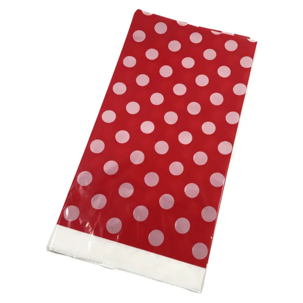 Obrus foliowy - Grochy na czerwonym tle (180 x 108 cm)